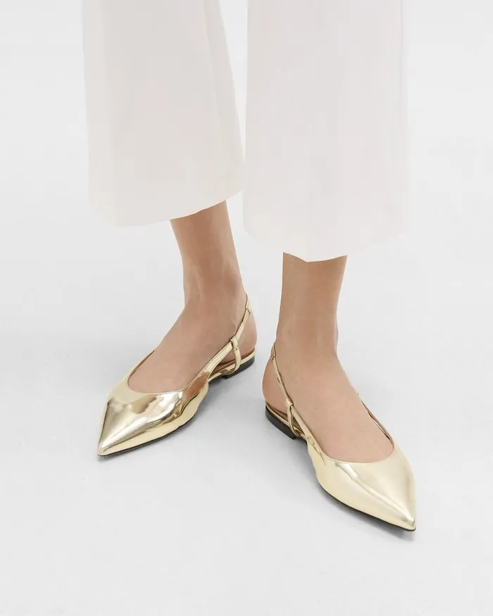 Theory Shoes Slingback Flat In Metallic Leather Light Gold 8211 Women