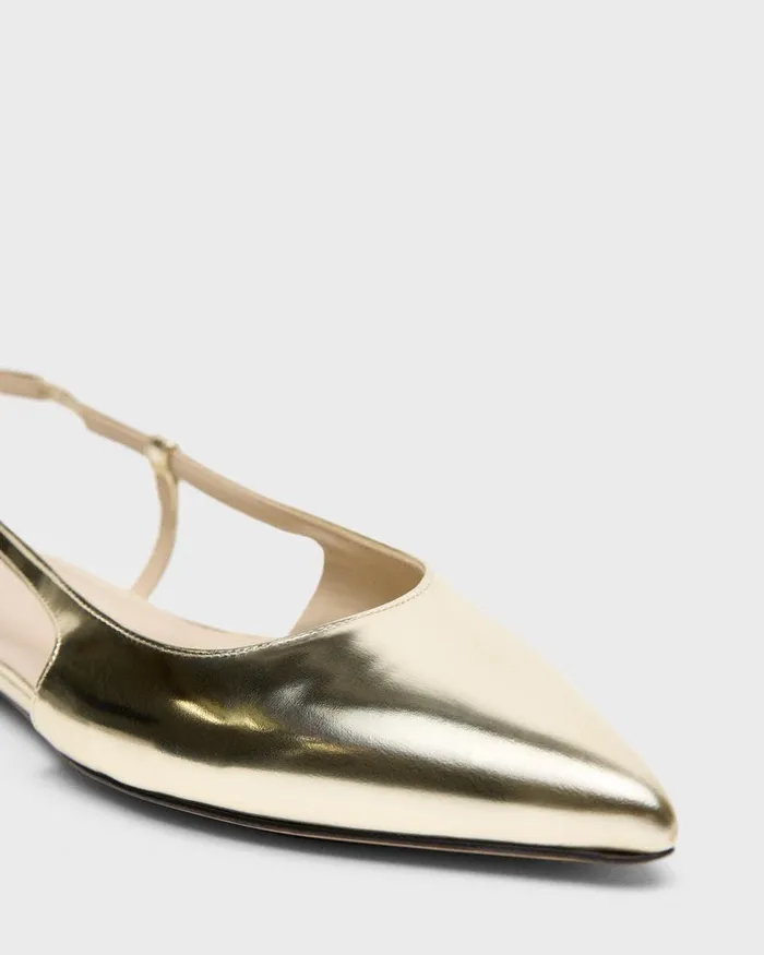 Theory Shoes Slingback Flat In Metallic Leather Light Gold 8211 Women