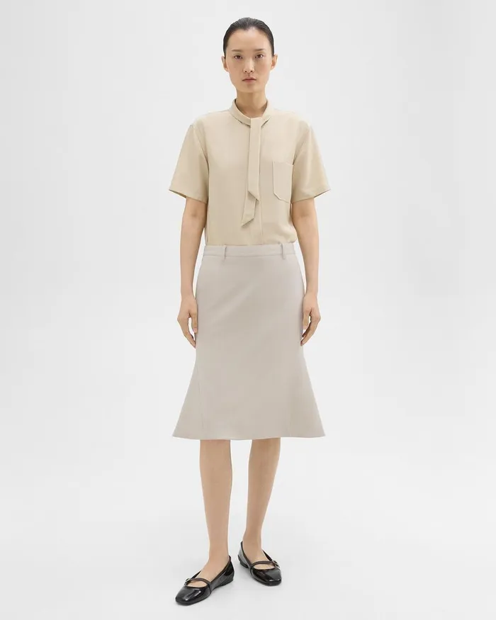 Theory Skirts Wool Gabardine Trumpet Skirt Aged Flax 8211 Women