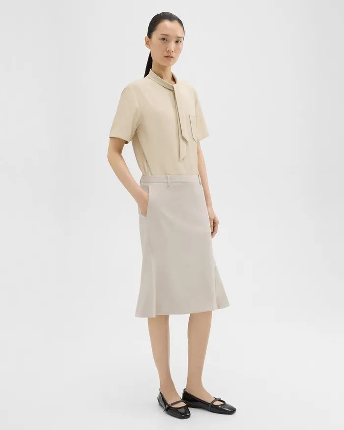 Theory Skirts Wool Gabardine Trumpet Skirt Aged Flax 8211 Women