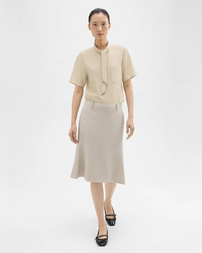 Theory Skirts Wool Gabardine Trumpet Skirt Aged Flax 8211 Women