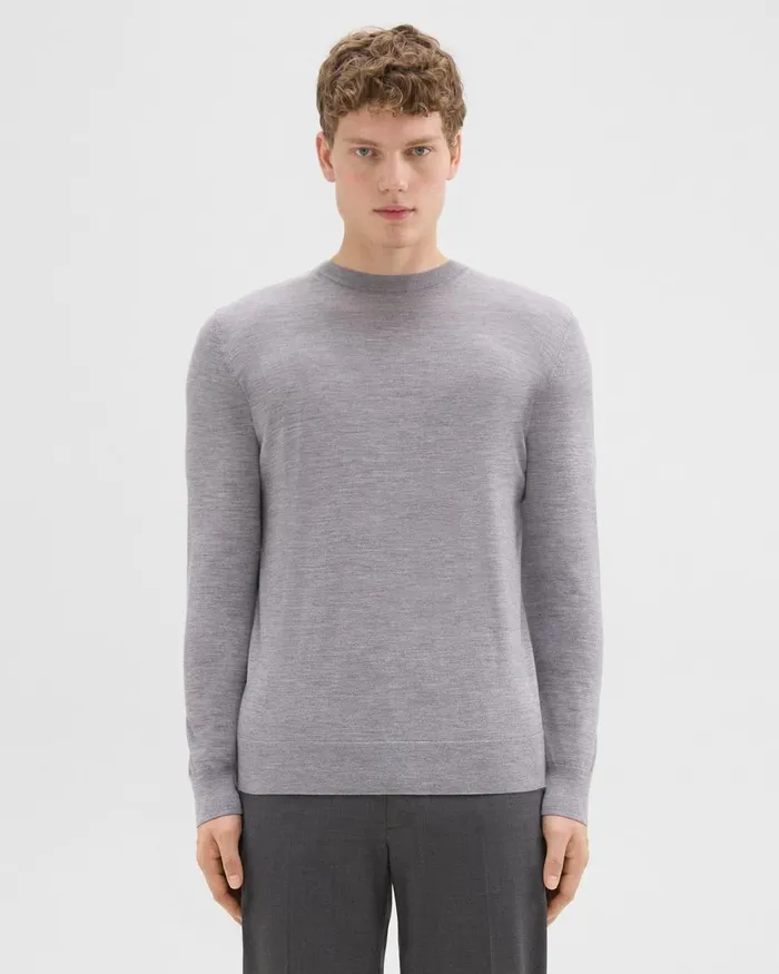 Theory Sweaters Cardigans Crewneck Sweater In Regal Wool Cool Heather Grey 8211 Men