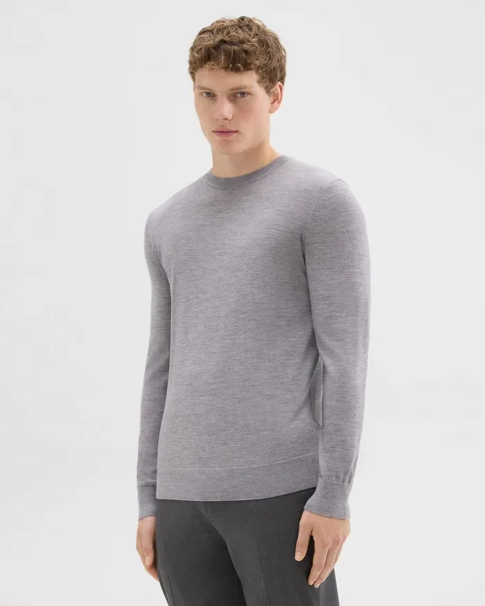 Theory Sweaters Cardigans Crewneck Sweater In Regal Wool Cool Heather Grey 8211 Men
