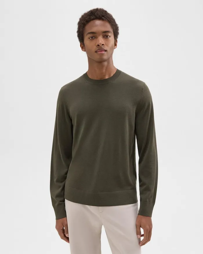 Theory Sweaters Cardigans Crewneck Sweater In Regal Wool Dark Olive 8211 Men