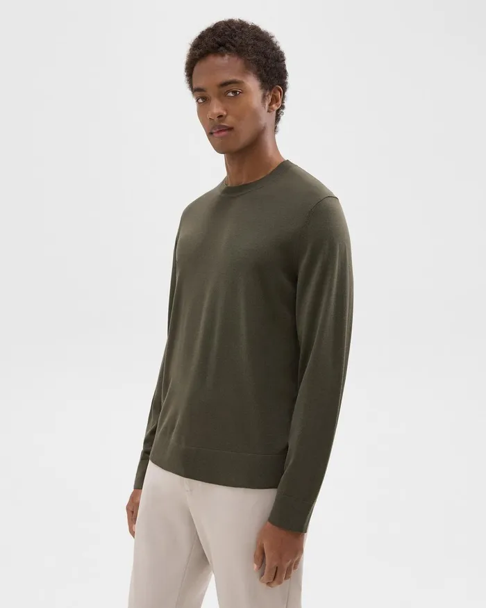 Theory Sweaters Cardigans Crewneck Sweater In Regal Wool Dark Olive 8211 Men