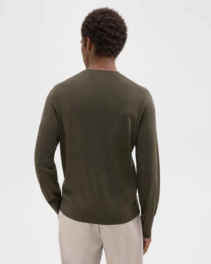 Theory Sweaters Cardigans Crewneck Sweater In Regal Wool Dark Olive 8211 Men