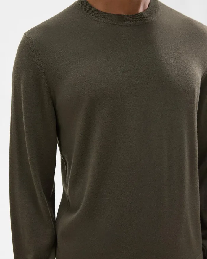 Theory Sweaters Cardigans Crewneck Sweater In Regal Wool Dark Olive 8211 Men