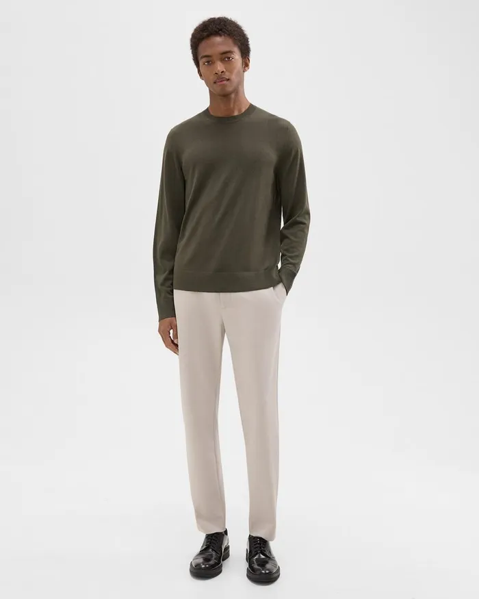Theory Sweaters Cardigans Crewneck Sweater In Regal Wool Dark Olive 8211 Men
