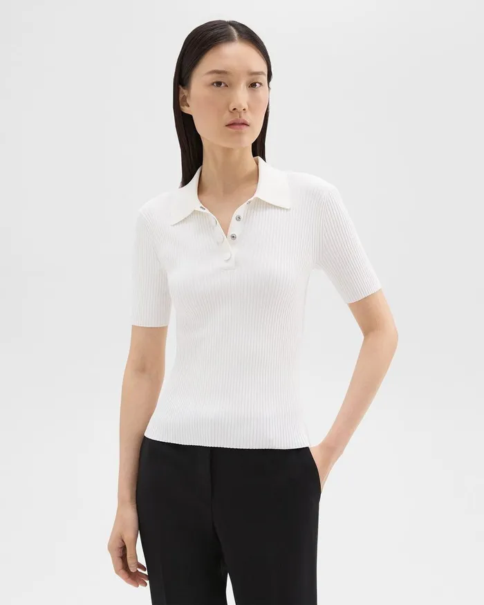 Theory Sweaters Cardigans Ribbed Polo In Crepe Knit White 8211 Women