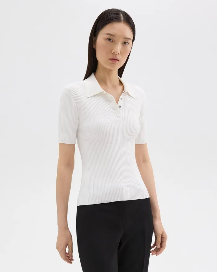 Theory Sweaters Cardigans Ribbed Polo In Crepe Knit White 8211 Women