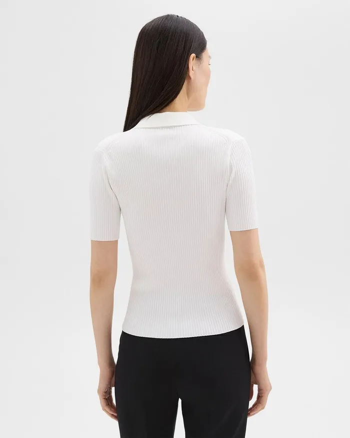Theory Sweaters Cardigans Ribbed Polo In Crepe Knit White 8211 Women