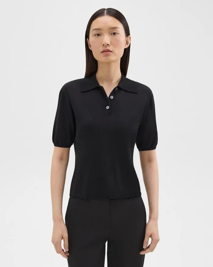 Theory Sweaters Cardigans ShortSleeve Polo Sweater In Regal Wool Black 8211 Women