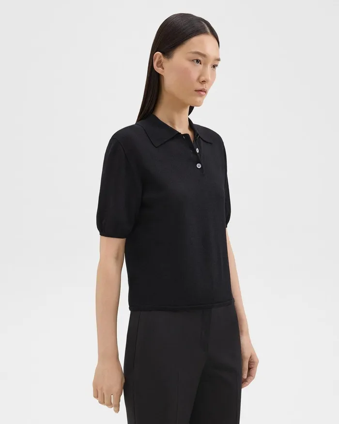 Theory Sweaters Cardigans ShortSleeve Polo Sweater In Regal Wool Black 8211 Women