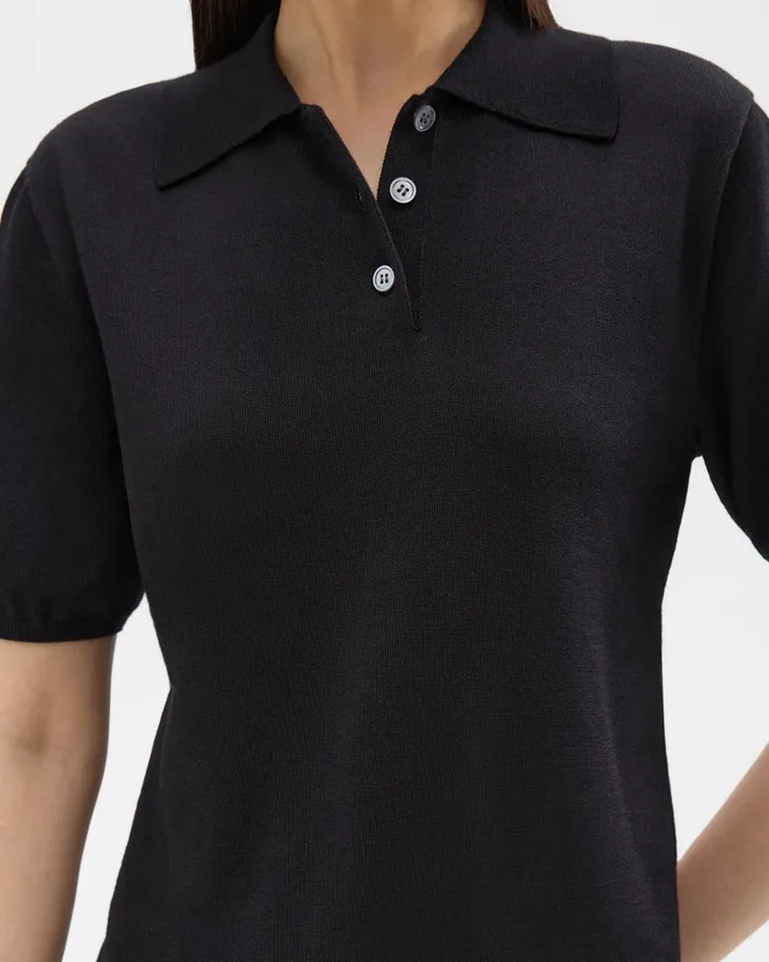 Theory Sweaters Cardigans ShortSleeve Polo Sweater In Regal Wool Black 8211 Women
