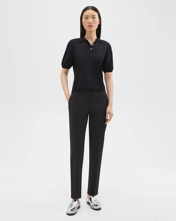 Theory Sweaters Cardigans ShortSleeve Polo Sweater In Regal Wool Black 8211 Women