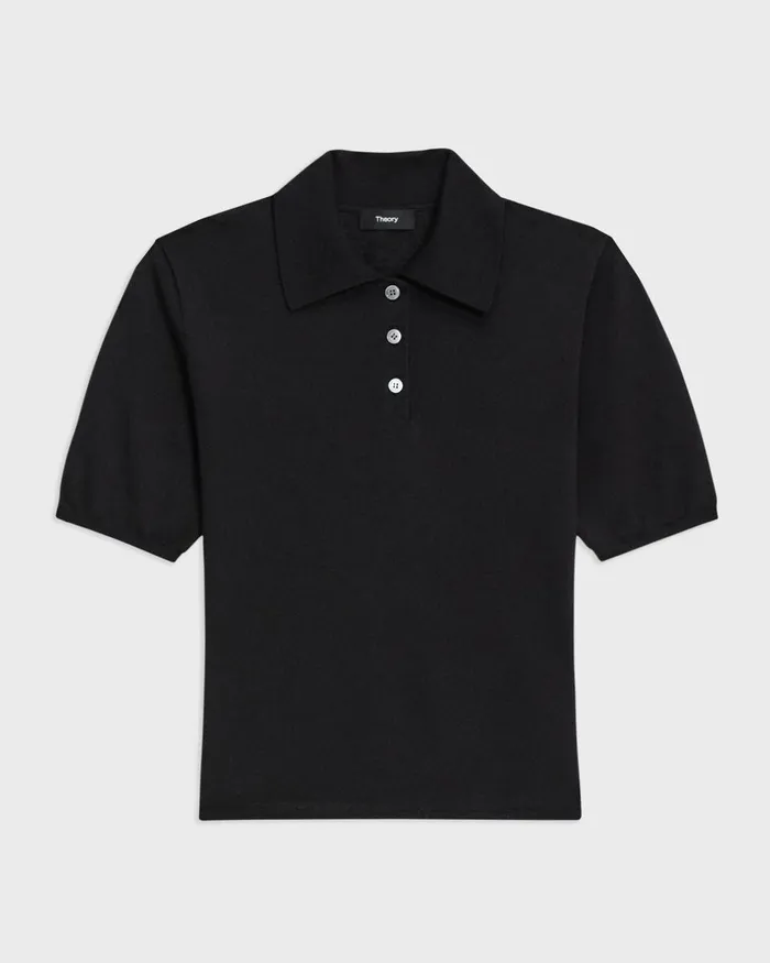 Theory Sweaters Cardigans ShortSleeve Polo Sweater In Regal Wool Black 8211 Women