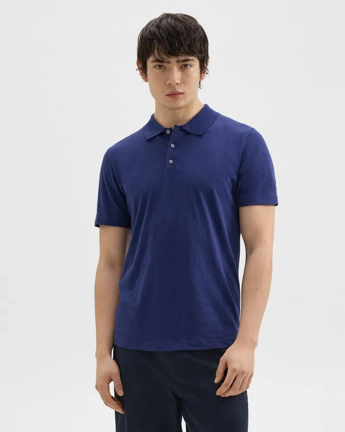 Theory Tshirts Polos Bron Polo Shirt In Cosmos Slub Cotton Ocean 8211 Men