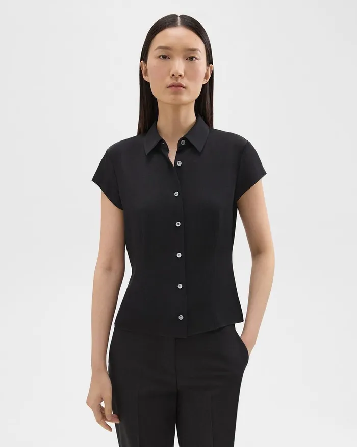 Theory Tops Cap Sleeve Shirt In Silk Georgette Black 8211 Women