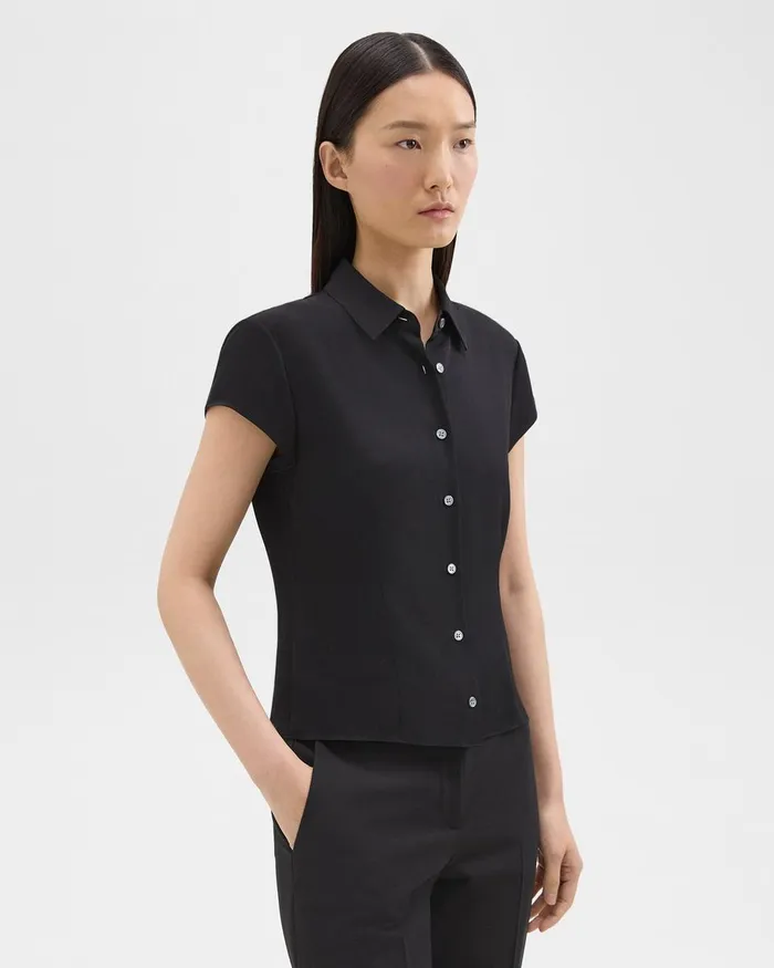 Theory Tops Cap Sleeve Shirt In Silk Georgette Black 8211 Women