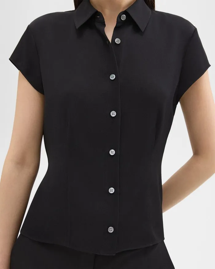 Theory Tops Cap Sleeve Shirt In Silk Georgette Black 8211 Women