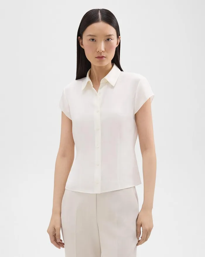 Theory Tops Cap Sleeve Shirt In Silk Georgette Ivory 8211 Women