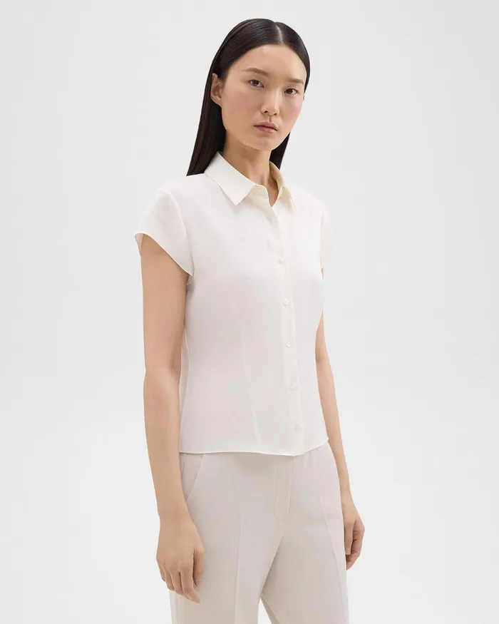 Theory Tops Cap Sleeve Shirt In Silk Georgette Ivory 8211 Women
