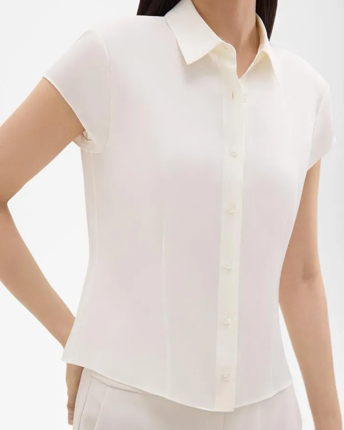 Theory Tops Cap Sleeve Shirt In Silk Georgette Ivory 8211 Women