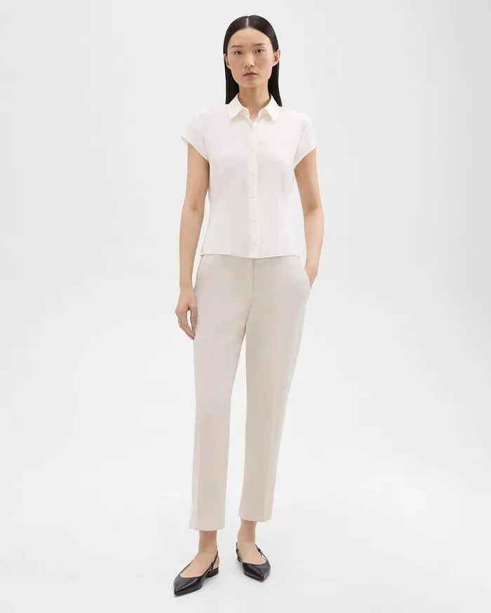 Theory Tops Cap Sleeve Shirt In Silk Georgette Ivory 8211 Women
