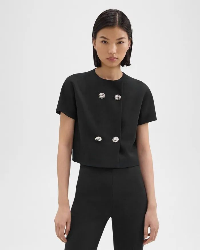 Theory Tops DoubleBreasted Crop Top In Crepe Black 8211 Women