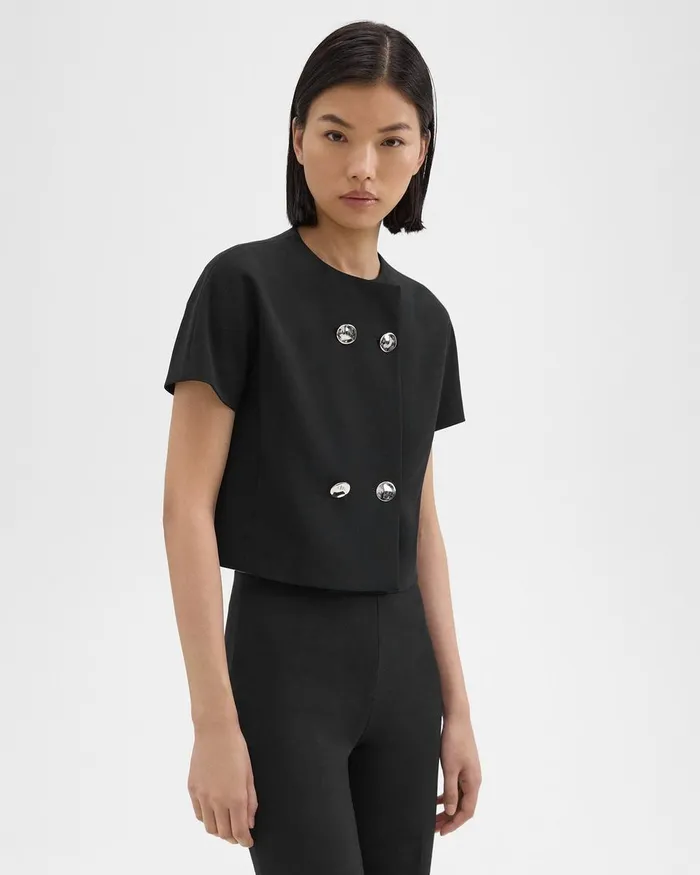 Theory Tops DoubleBreasted Crop Top In Crepe Black 8211 Women