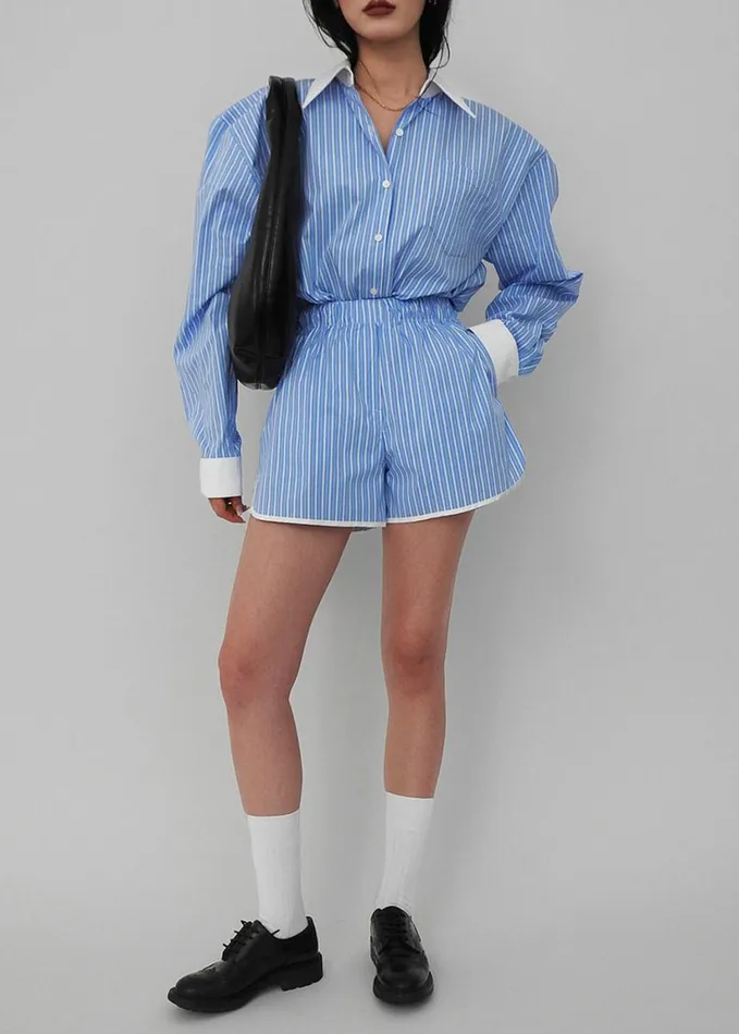 Tops Women The Frankie Shop Orla Button Up Shirt 8211 BlueWhite Stripe