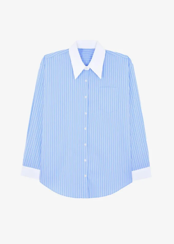 Tops Women The Frankie Shop Orla Button Up Shirt 8211 BlueWhite Stripe