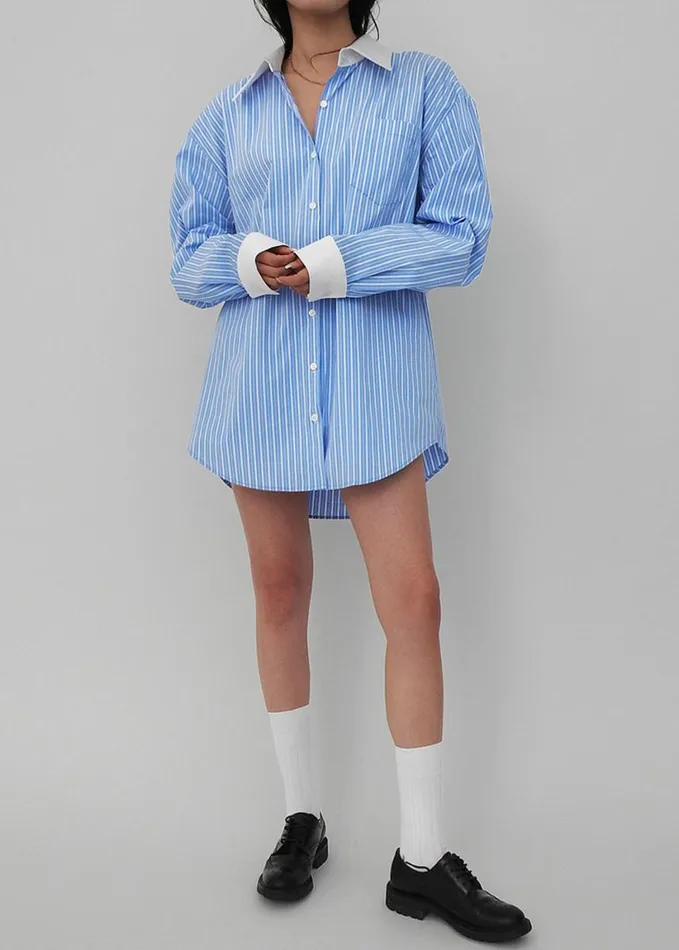 Tops Women The Frankie Shop Orla Button Up Shirt 8211 BlueWhite Stripe
