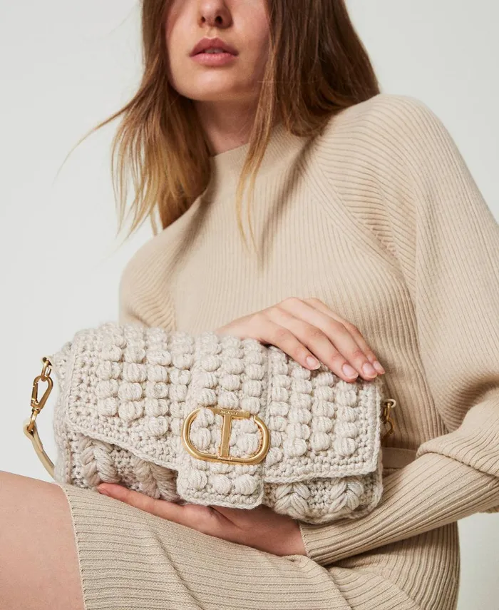 Twinset Amie039 Medium Tricot Shoulder Bag White Cream Women Handbags Twinset Amie039 Medium Tricot Shoulder Bag White Cream Women Handbags