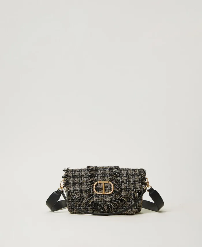 Twinset Amie039 Medium Tweed Shoulder Bag Black Women Handbags