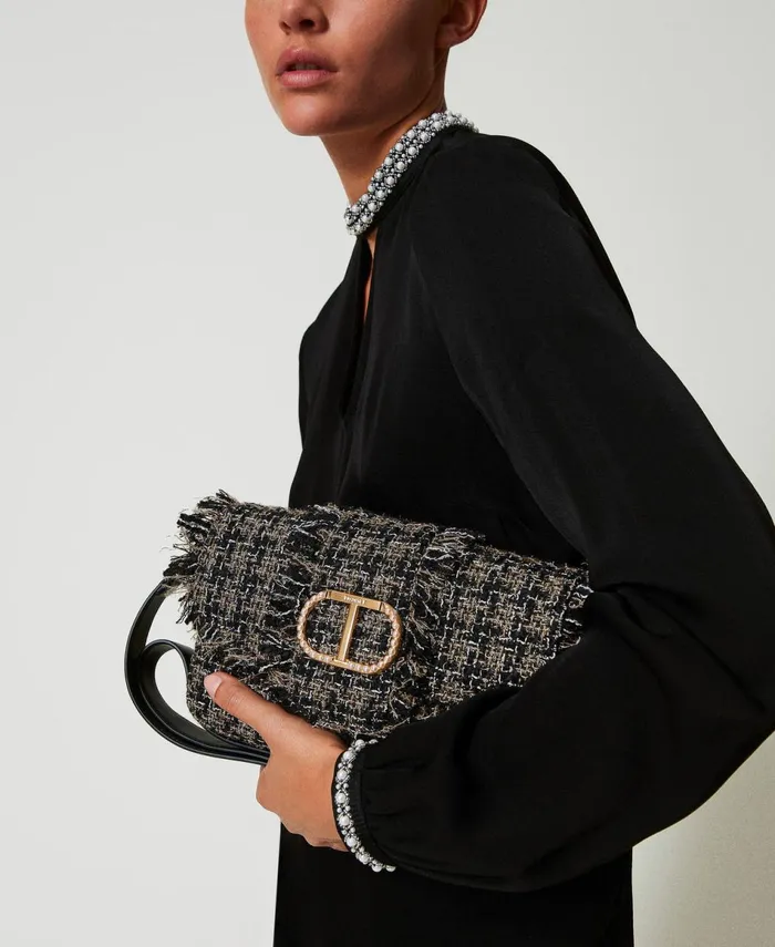 Twinset Amie039 Medium Tweed Shoulder Bag Black Women Handbags Twinset Amie039 Medium Tweed Shoulder Bag Black Women Handbags