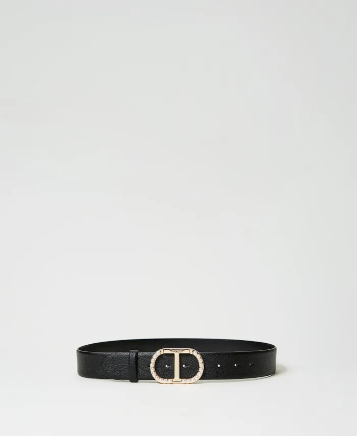 Twinset Belt With Oval T Buckle And Pearls Black Women Belts