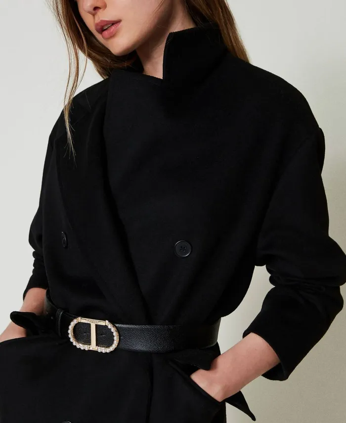 Twinset Belt With Oval T Buckle And Pearls Black Women Belts Twinset Belt With Oval T Buckle And Pearls Black Women Belts
