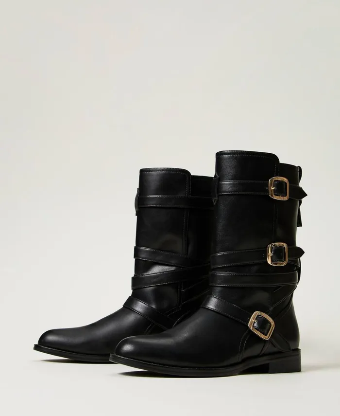 Twinset Biker Boots With Straps Black Women Boots And Ankle Boots Twinset Biker Boots With Straps Black Women Boots And Ankle Boots