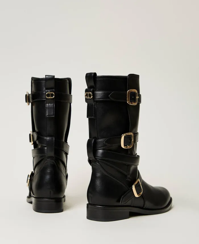 Twinset Biker Boots With Straps Black Women Boots And Ankle Boots Twinset Biker Boots With Straps Black Women Boots And Ankle Boots