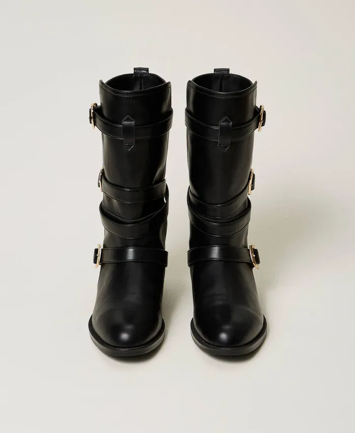 Twinset Biker Boots With Straps Black Women Boots And Ankle Boots Twinset Biker Boots With Straps Black Women Boots And Ankle Boots