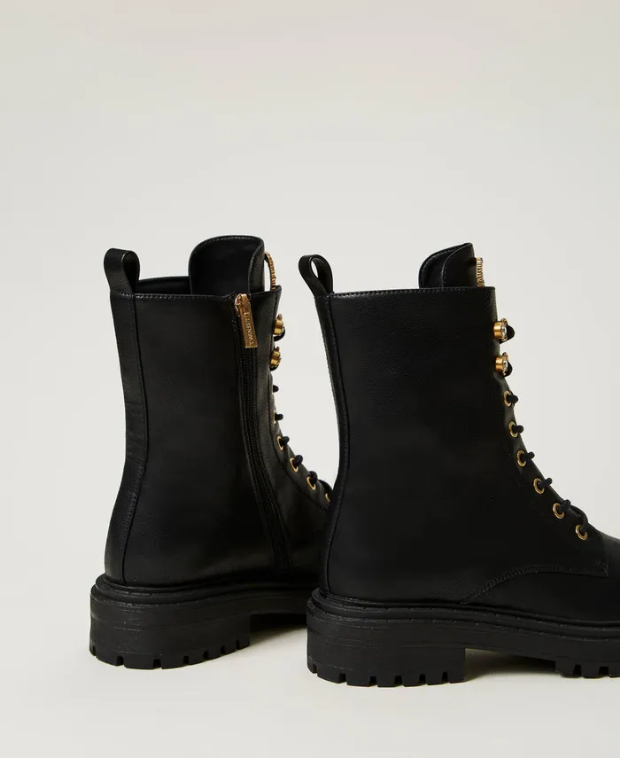 Twinset Combat Boots With Rhinestone Oval T Black Women Combat Boots Twinset Combat Boots With Rhinestone Oval T Black Women Combat Boots