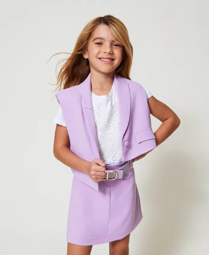 Twinset Crpe Cropped Waistcoat Pastel Violet Girl Jackets And Outerwear