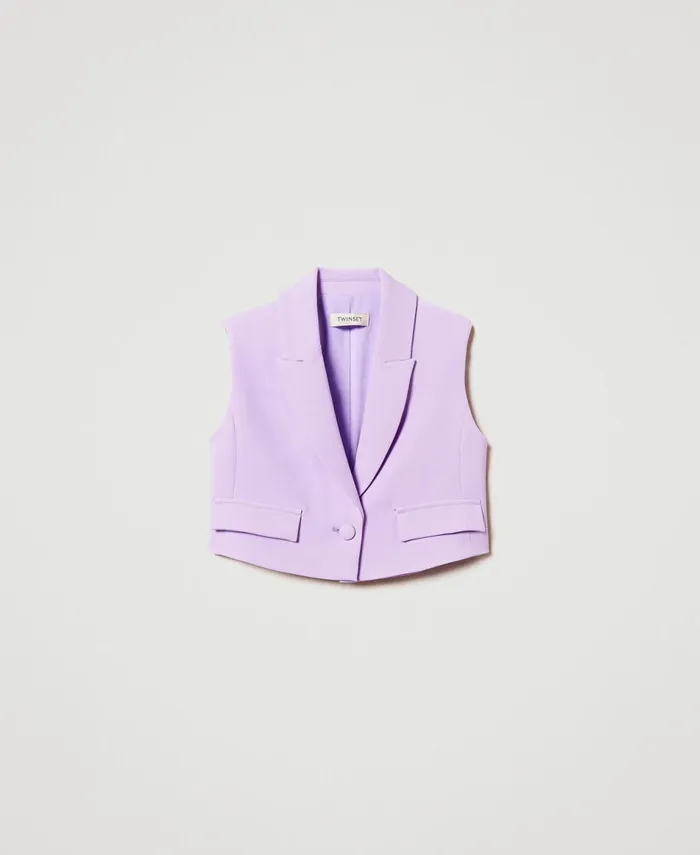 Twinset Crpe Cropped Waistcoat Pastel Violet Girl Jackets And Outerwear Twinset Crpe Cropped Waistcoat Pastel Violet Girl Jackets And Outerwear