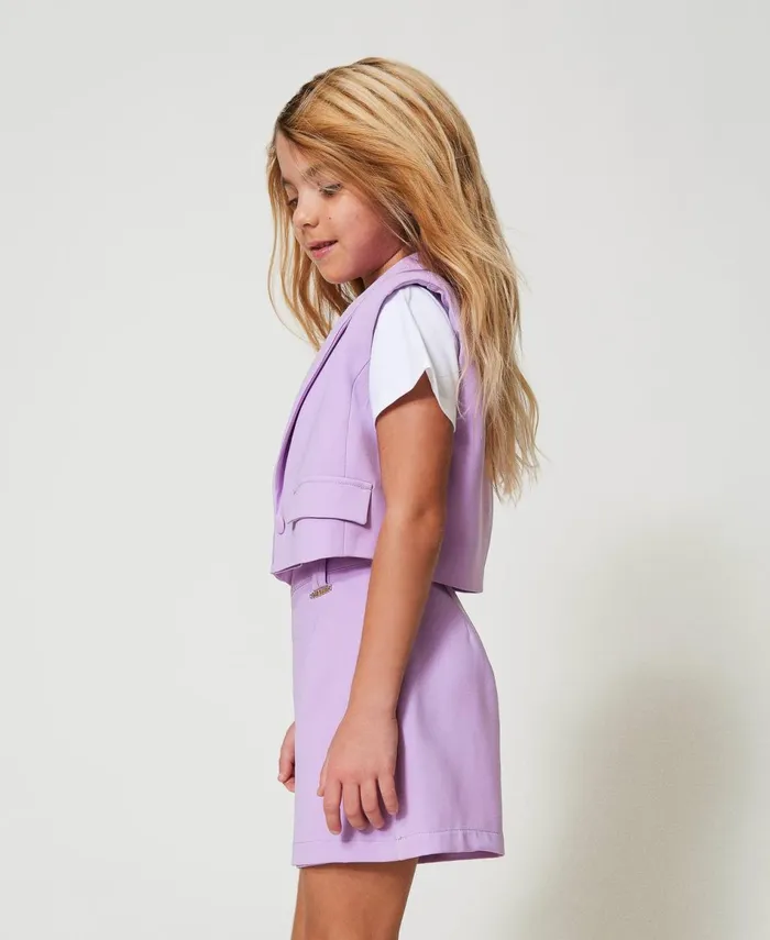 Twinset Crpe Cropped Waistcoat Pastel Violet Girl Jackets And Outerwear Twinset Crpe Cropped Waistcoat Pastel Violet Girl Jackets And Outerwear