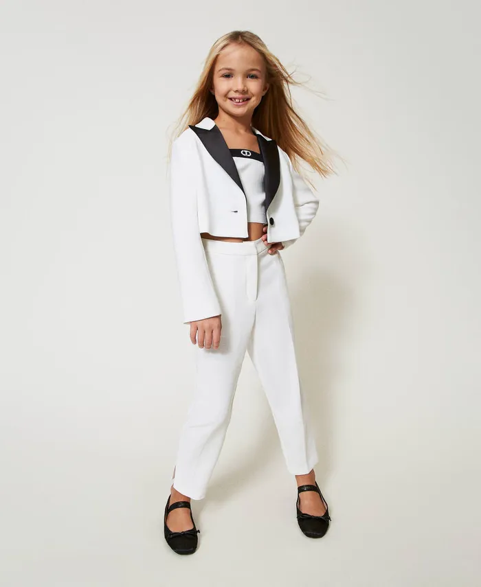 Twinset Crpe Trousers With Slits Ice White Girl Trousers And Jeans