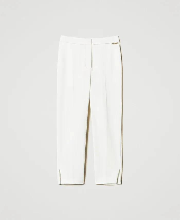 Twinset Crpe Trousers With Slits Ice White Girl Trousers And Jeans Twinset Crpe Trousers With Slits Ice White Girl Trousers And Jeans