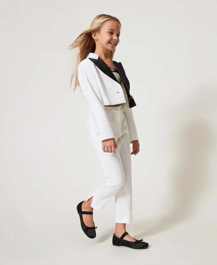 Twinset Crpe Trousers With Slits Ice White Girl Trousers And Jeans Twinset Crpe Trousers With Slits Ice White Girl Trousers And Jeans