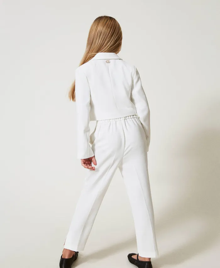 Twinset Crpe Trousers With Slits Ice White Girl Trousers And Jeans Twinset Crpe Trousers With Slits Ice White Girl Trousers And Jeans