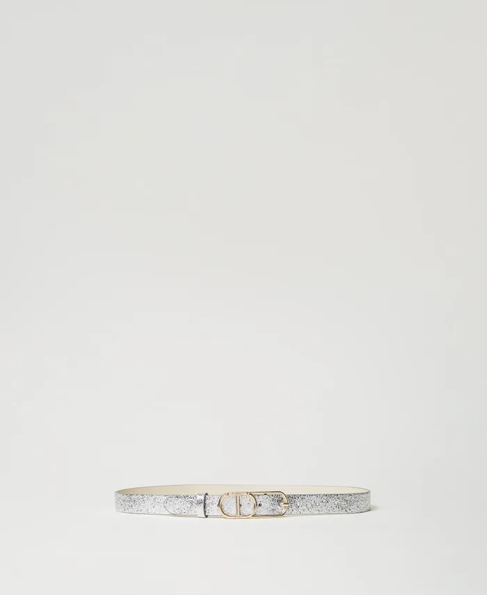 Twinset Cracked Leather Belt With Oval T Buckle Silver Women Belts